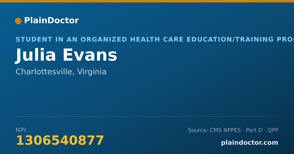 Shareable card for Julia Evans - Student in an Organized Health Care Education/Training Program, Charlottesville, VA