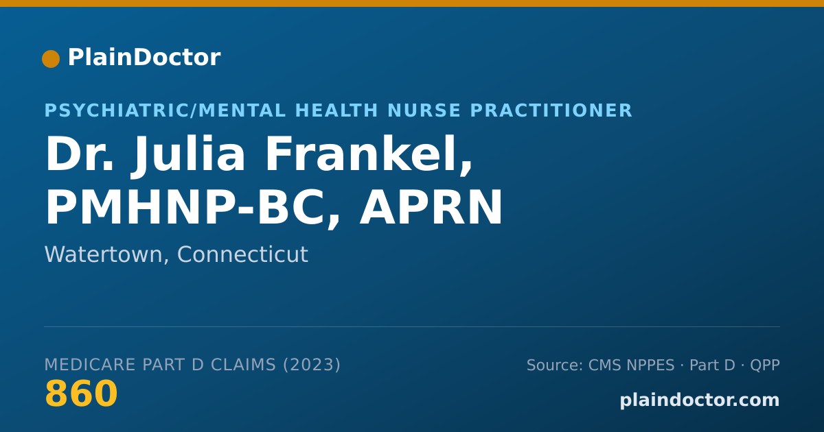 Shareable card for Julia Frankel, PMHNP-BC, APRN - Psychiatric/Mental Health Nurse Practitioner, Watertown, CT