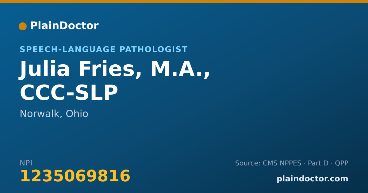 Shareable card for Julia Fries, M.A., CCC-SLP - Speech-Language Pathologist, Norwalk, OH