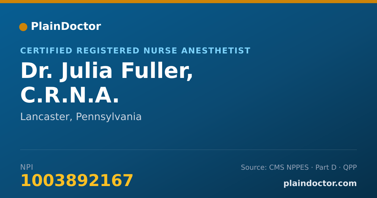 Shareable card for Julia Fuller, C.R.N.A. - Certified Registered Nurse Anesthetist, Lancaster, PA