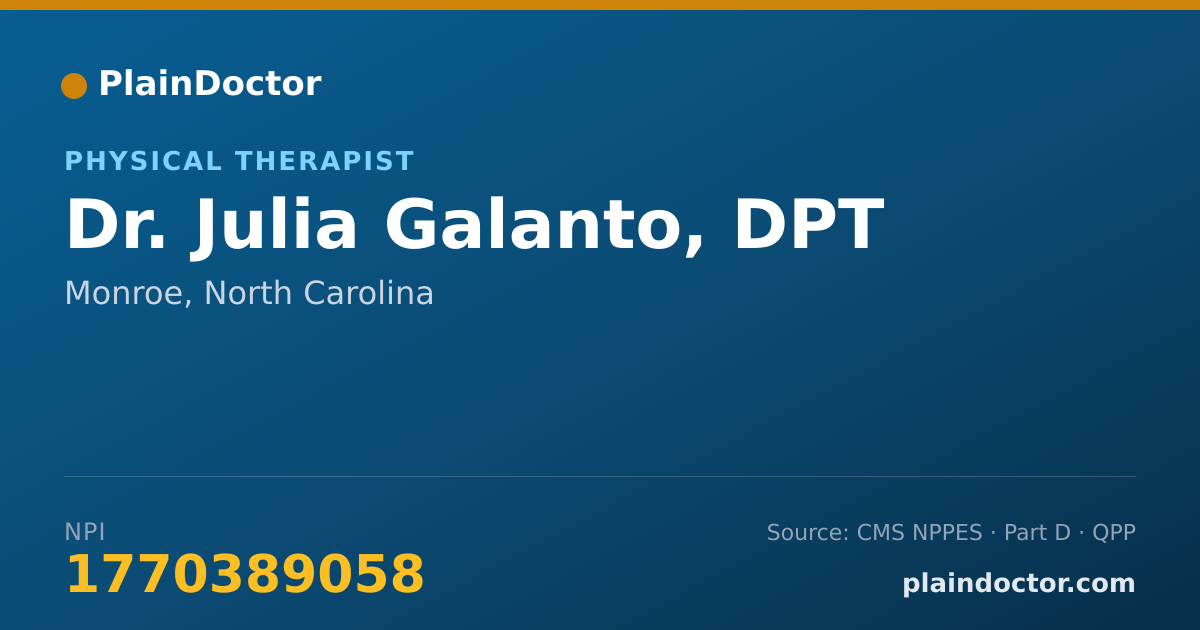 Shareable card for Julia Galanto, DPT - Physical Therapist, Monroe, NC