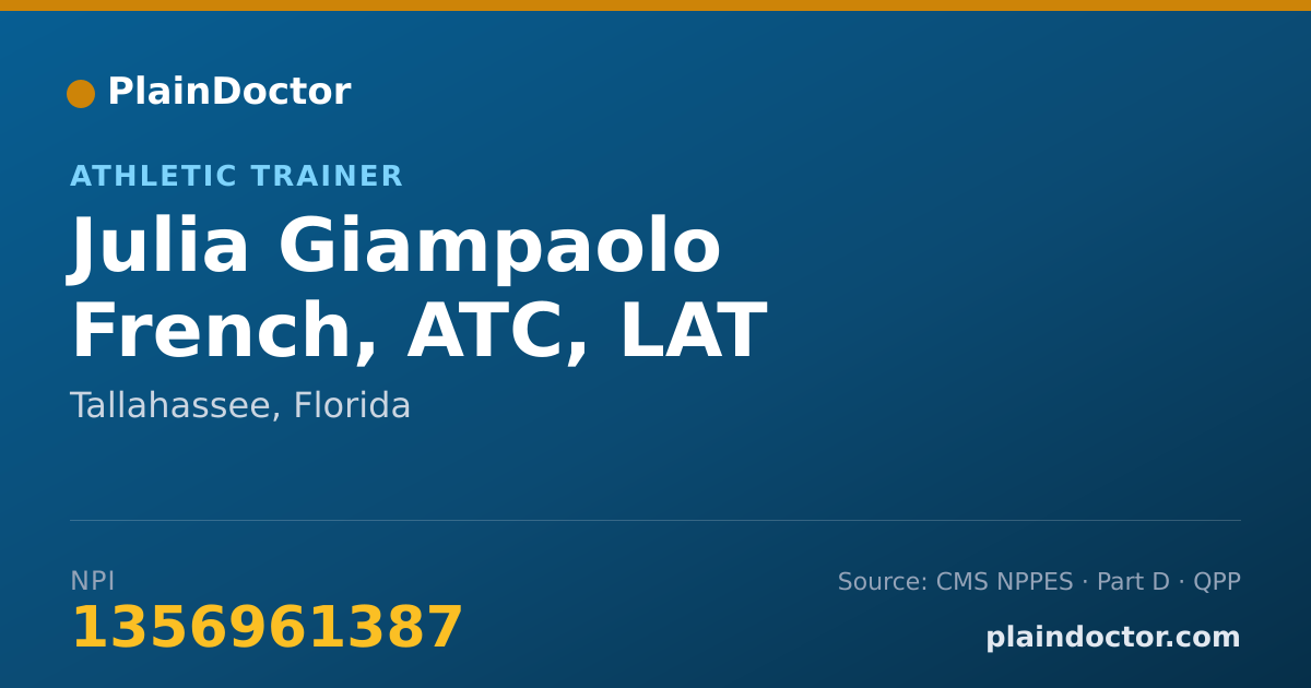 Shareable card for Julia Giampaolo French, ATC, LAT - Athletic Trainer, Tallahassee, FL
