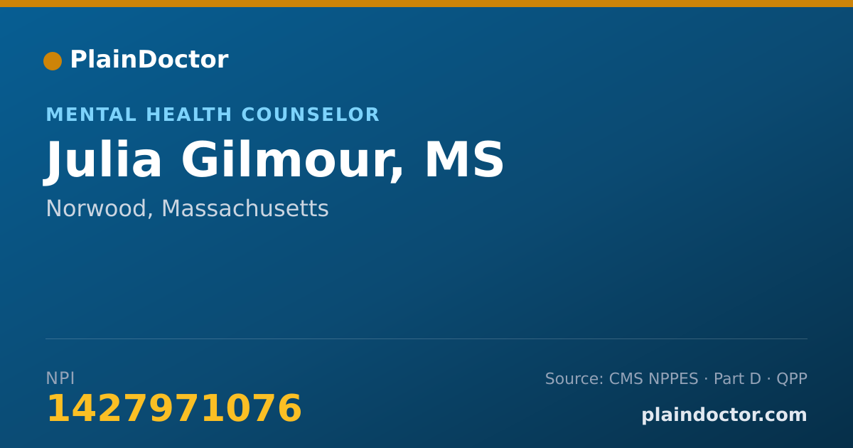 Shareable card for Julia Gilmour, MS - Mental Health Counselor, Norwood, MA