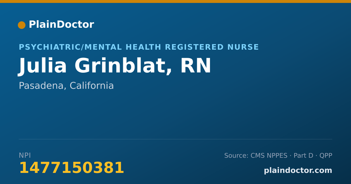 Shareable card for Julia Grinblat, RN - Psychiatric/Mental Health Registered Nurse, Pasadena, CA