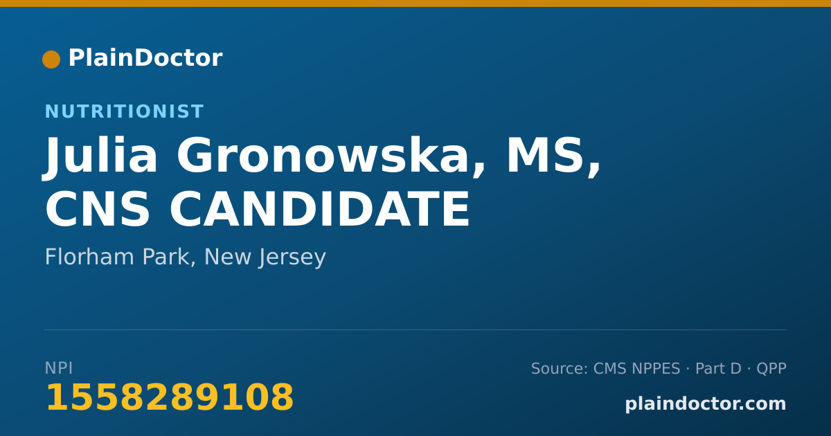 Shareable card for Julia Gronowska, MS, CNS CANDIDATE - Nutritionist, Florham Park, NJ