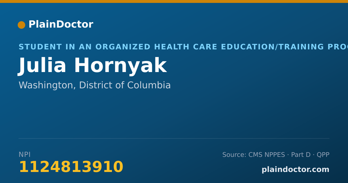 Shareable card for Julia Hornyak - Student in an Organized Health Care Education/Training Program, Washington, DC
