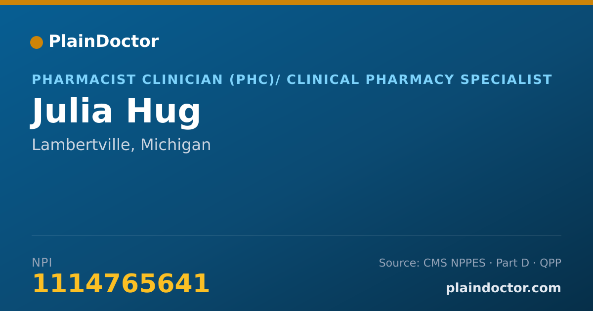 Shareable card for Julia Hug - Pharmacist Clinician (PhC)/ Clinical Pharmacy Specialist, Lambertville, MI