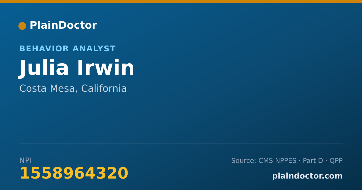 Shareable card for Julia Irwin - Behavior Analyst, Costa Mesa, CA