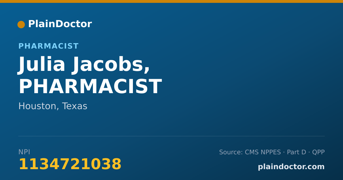 Shareable card for Julia Jacobs, PHARMACIST - Pharmacist, Houston, TX