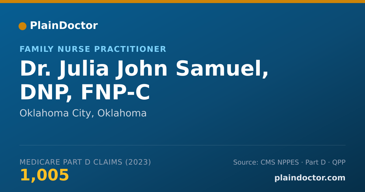 Shareable card for Julia John Samuel, DNP, FNP-C - Family Nurse Practitioner, Oklahoma City, OK