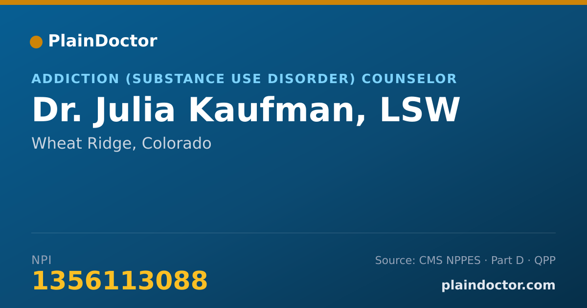 Shareable card for Julia Kaufman, LSW - Addiction (Substance Use Disorder) Counselor, Wheat Ridge, CO
