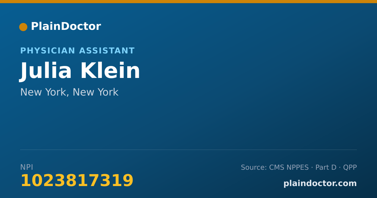 Shareable card for Julia Klein - Physician Assistant, New York, NY