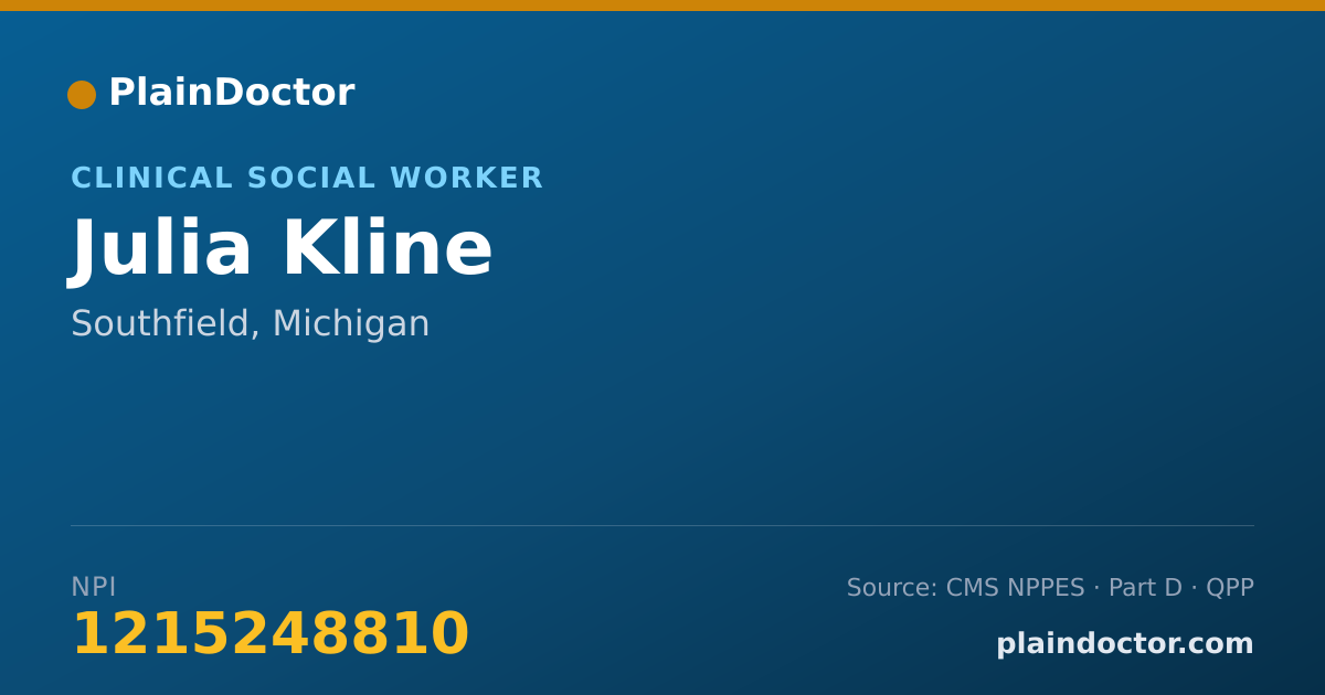 Shareable card for Julia Kline - Clinical Social Worker, Southfield, MI