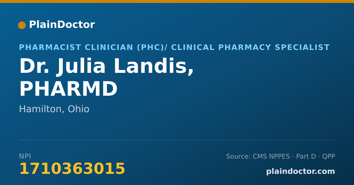 Shareable card for Julia Landis, PHARMD - Pharmacist Clinician (PhC)/ Clinical Pharmacy Specialist, Hamilton, OH