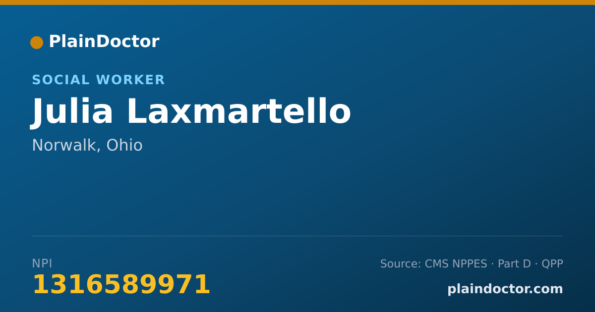 Shareable card for Julia Laxmartello - Social Worker, Norwalk, OH