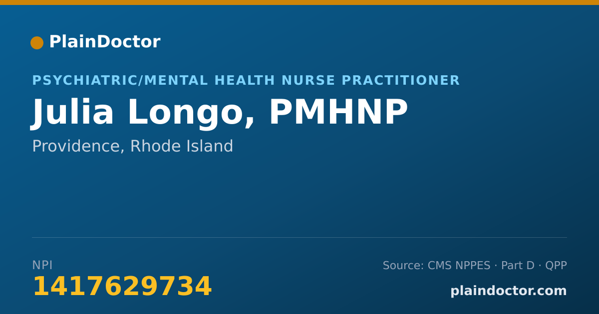 Shareable card for Julia Longo, PMHNP - Psychiatric/Mental Health Nurse Practitioner, Providence, RI