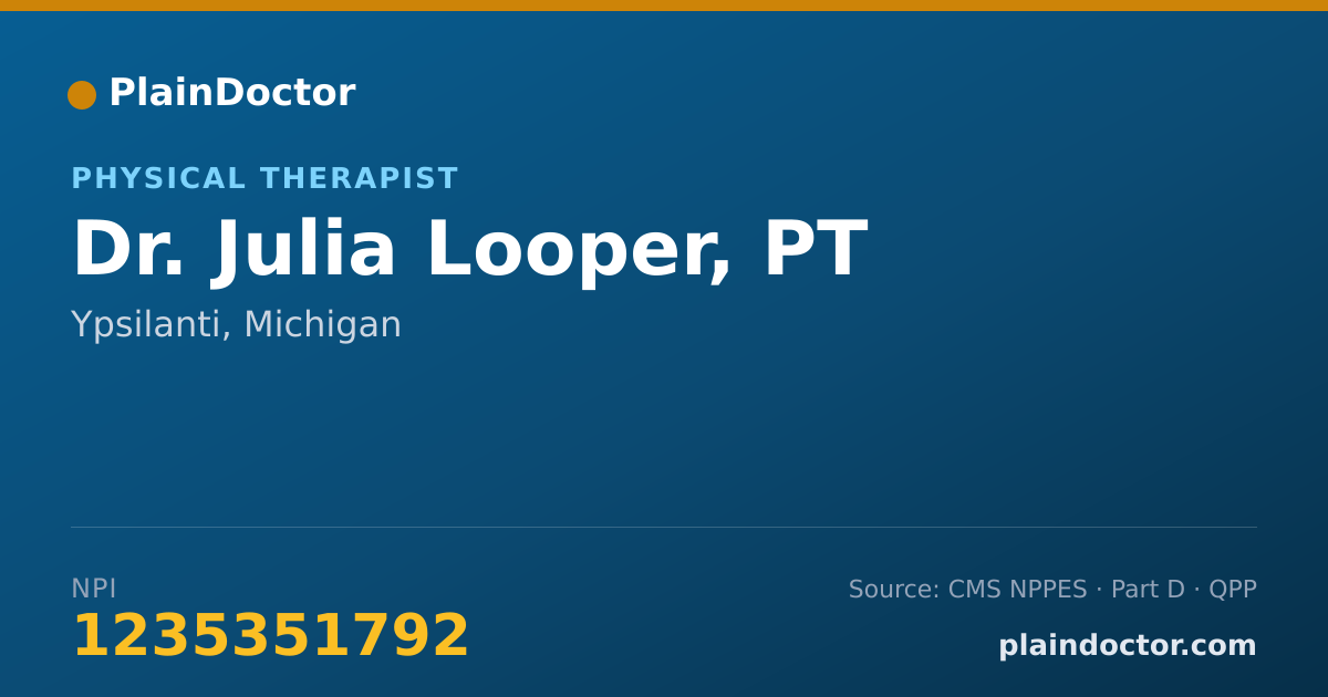 Shareable card for Julia Looper, PT - Physical Therapist, Ypsilanti, MI