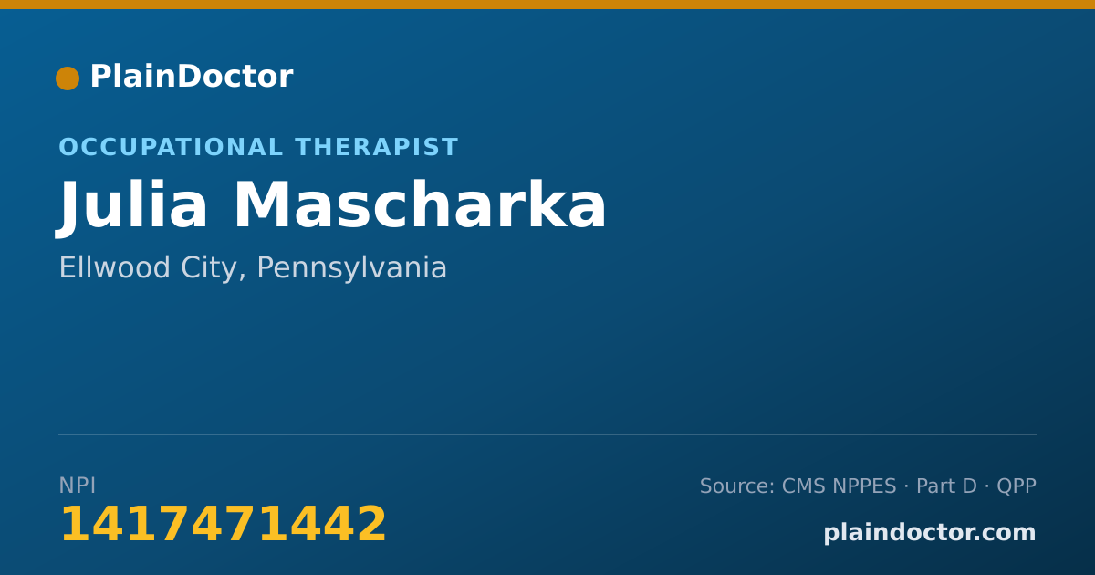 Shareable card for Julia Mascharka - Occupational Therapist, Ellwood City, PA
