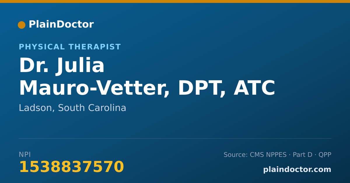 Shareable card for Julia Mauro-Vetter, DPT, ATC - Physical Therapist, Ladson, SC