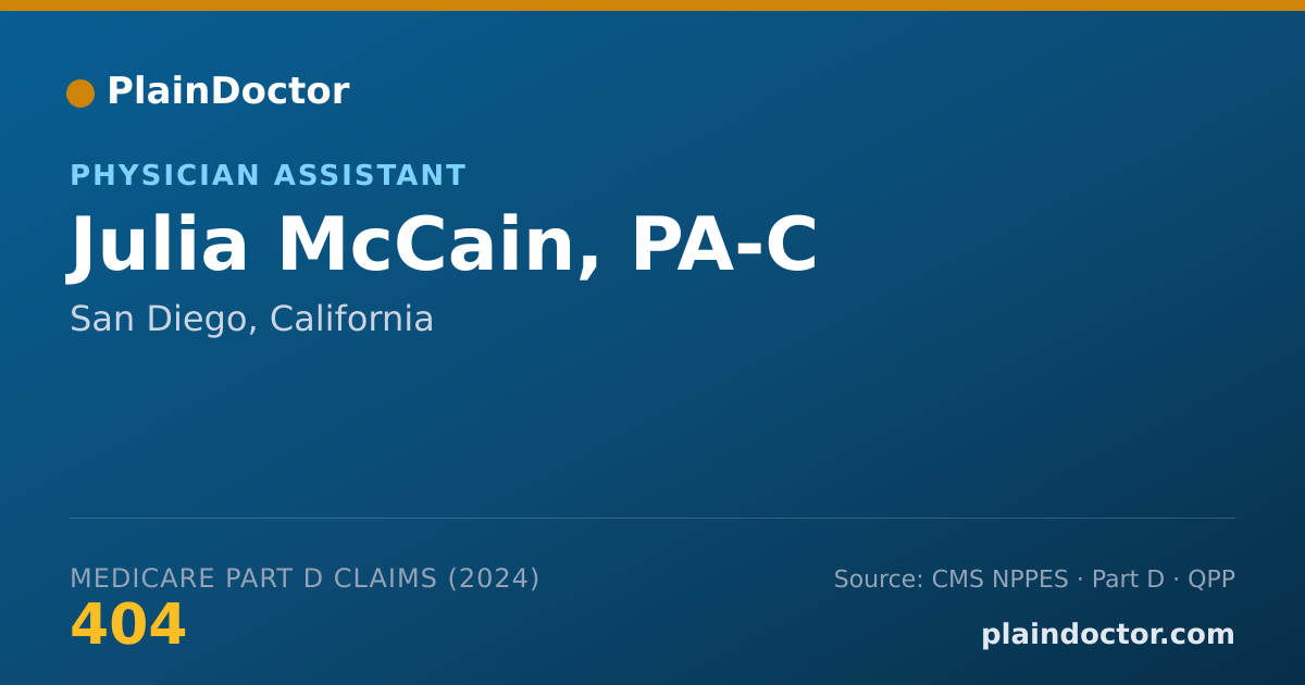 Shareable card for Julia McCain, PA-C - Physician Assistant, San Diego, CA