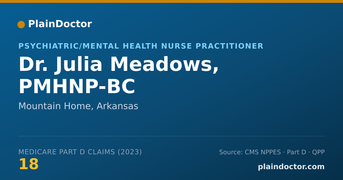 Shareable card for Julia Meadows, PMHNP-BC - Psychiatric/Mental Health Nurse Practitioner, Mountain Home, AR