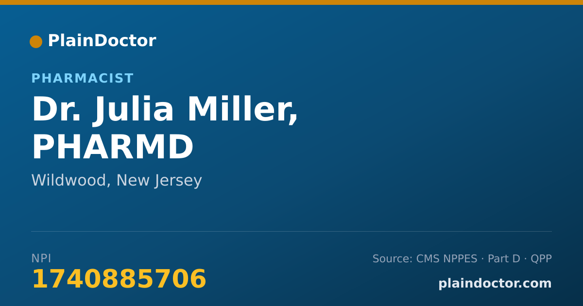 Shareable card for Julia Miller, PHARMD - Pharmacist, Wildwood, NJ