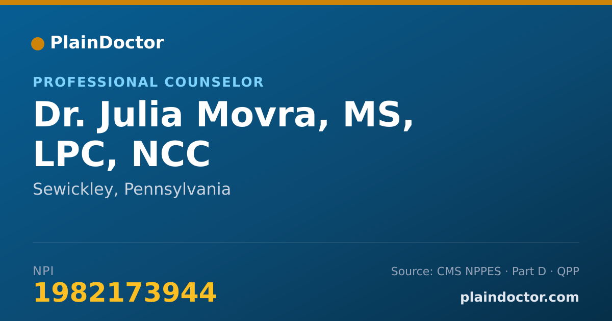 Shareable card for Julia Movra, MS, LPC, NCC - Professional Counselor, Sewickley, PA