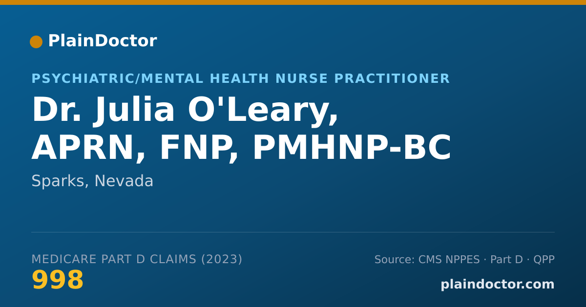 Shareable card for Julia O'Leary, APRN, FNP, PMHNP-BC - Psychiatric/Mental Health Nurse Practitioner, Sparks, NV