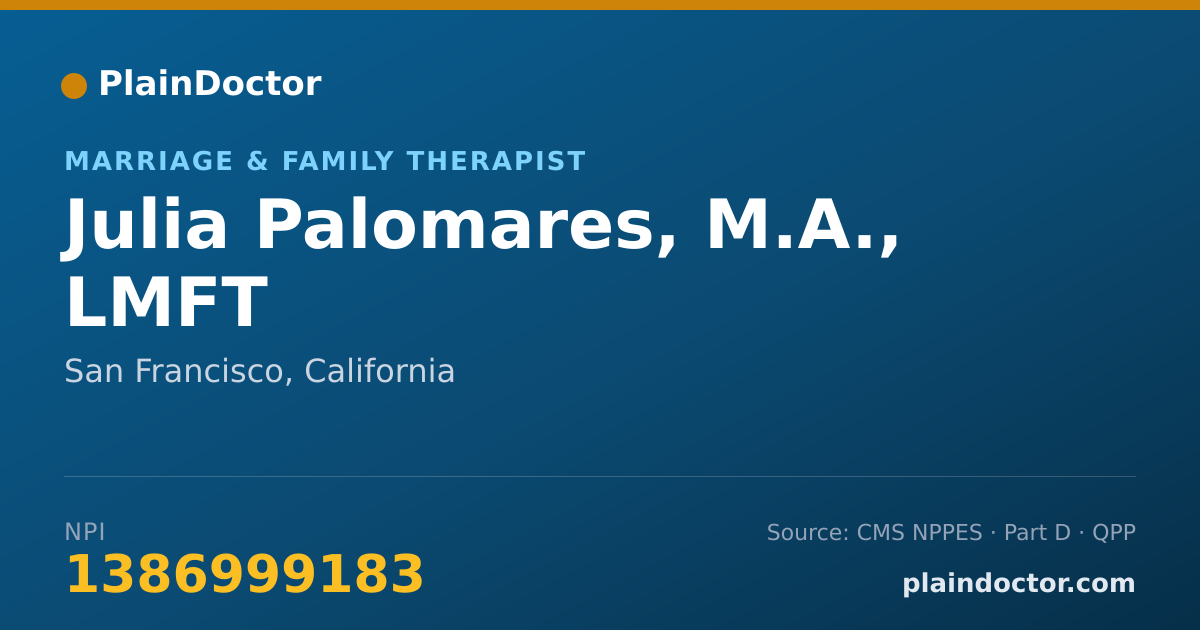Shareable card for Julia Palomares, M.A., LMFT - Marriage & Family Therapist, San Francisco, CA