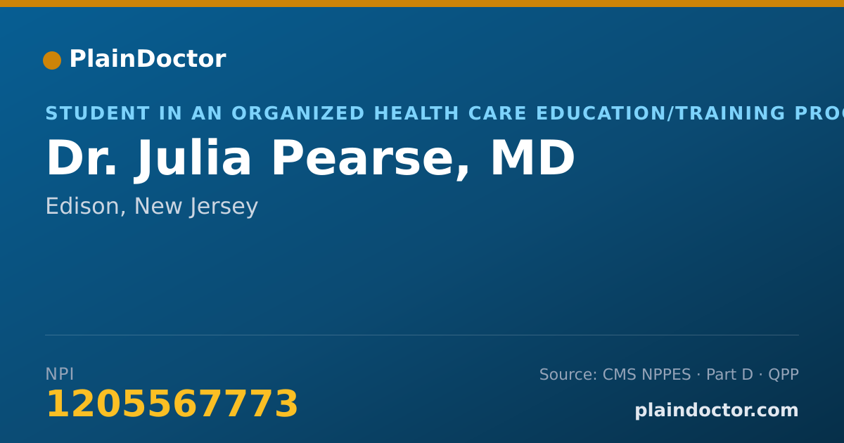 Shareable card for Julia Pearse, MD - Student in an Organized Health Care Education/Training Program, Edison, NJ