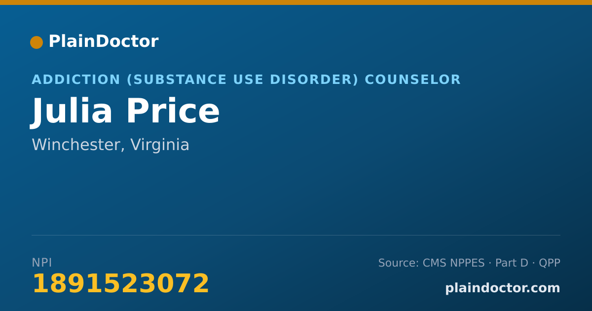 Shareable card for Julia Price - Addiction (Substance Use Disorder) Counselor, Winchester, VA