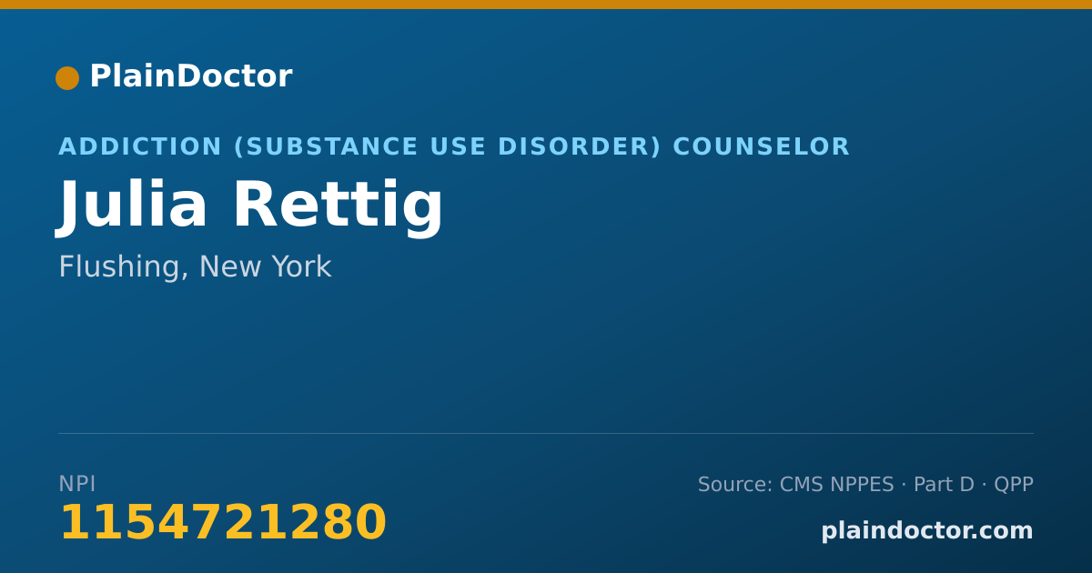 Shareable card for Julia Rettig - Addiction (Substance Use Disorder) Counselor, Flushing, NY