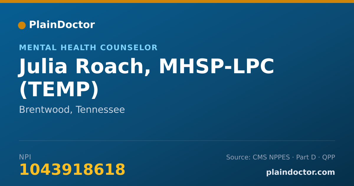 Shareable card for Julia Roach, MHSP-LPC (TEMP) - Mental Health Counselor, Brentwood, TN