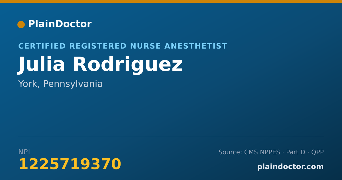 Shareable card for Julia Rodriguez - Certified Registered Nurse Anesthetist, York, PA