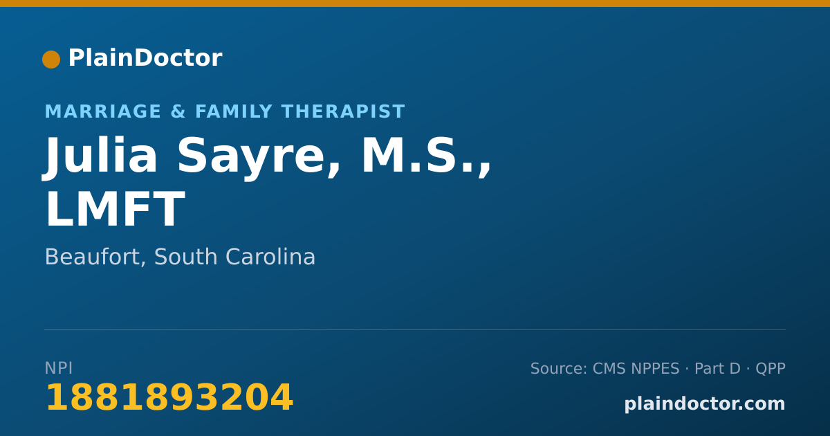 Shareable card for Julia Sayre, M.S., LMFT - Marriage & Family Therapist, Beaufort, SC