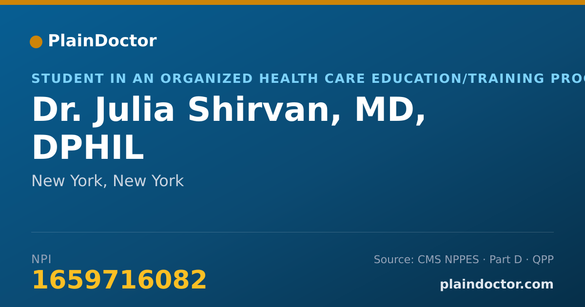 Shareable card for Julia Shirvan, MD, DPHIL - Student in an Organized Health Care Education/Training Program, New York, NY