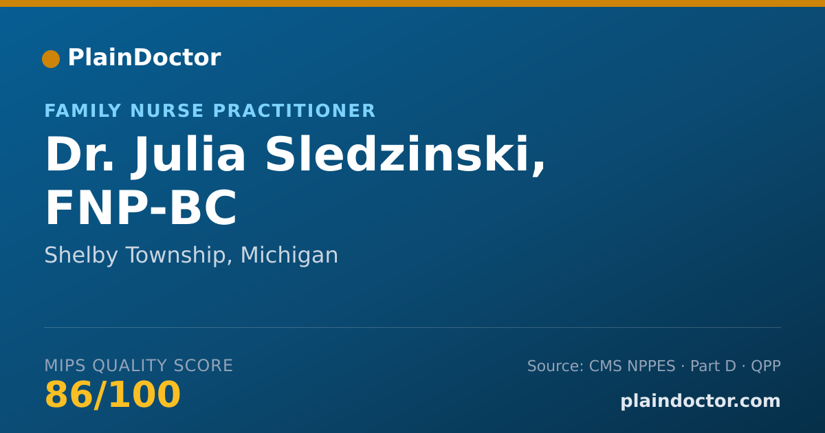 Shareable card for Julia Sledzinski, FNP-BC - Family Nurse Practitioner, Shelby Township, MI