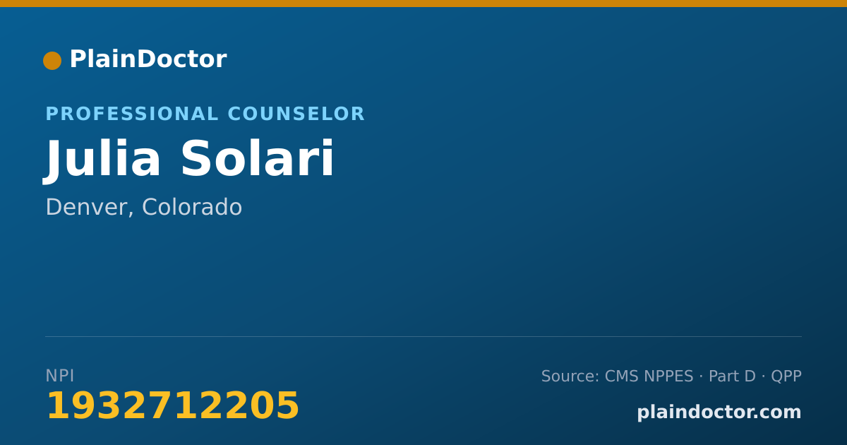 Shareable card for Julia Solari - Professional Counselor, Denver, CO