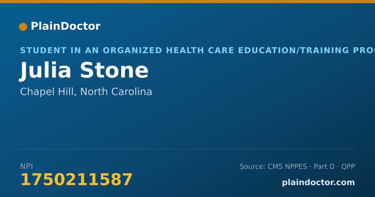 Shareable card for Julia Stone - Student in an Organized Health Care Education/Training Program, Chapel Hill, NC