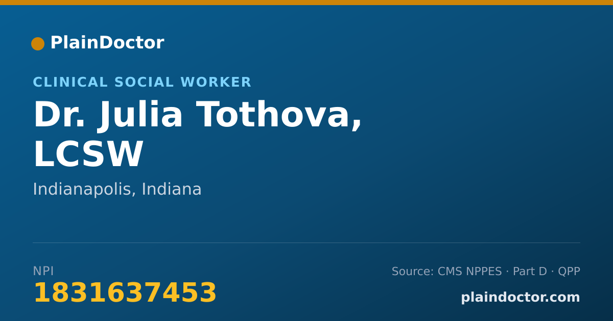 Shareable card for Julia Tothova, LCSW - Clinical Social Worker, Indianapolis, IN