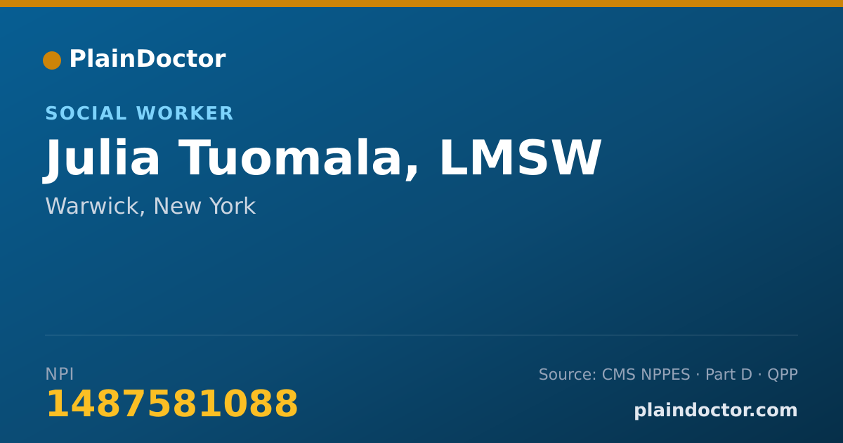 Shareable card for Julia Tuomala, LMSW - Social Worker, Warwick, NY