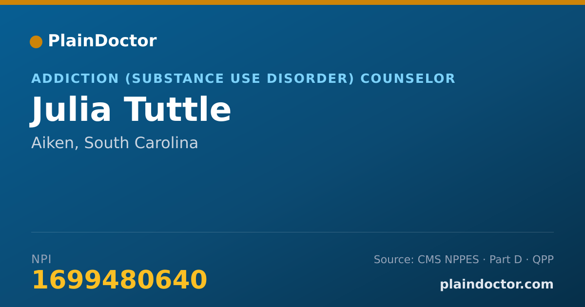 Shareable card for Julia Tuttle - Addiction (Substance Use Disorder) Counselor, Aiken, SC