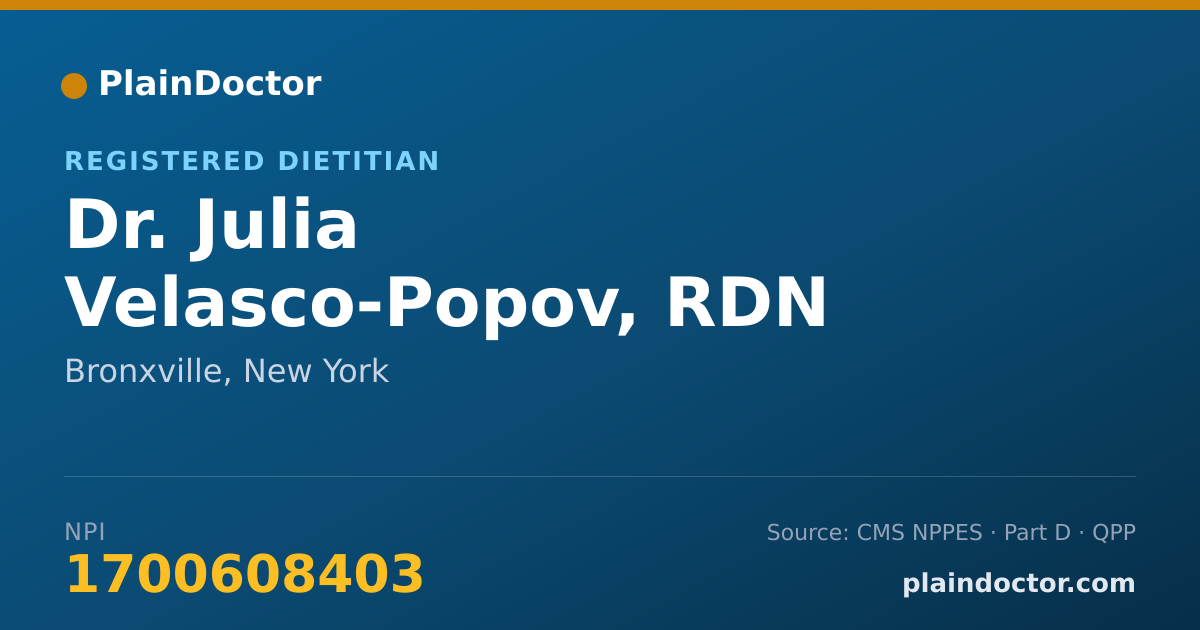 Shareable card for Julia Velasco-Popov, RDN - Registered Dietitian, Bronxville, NY