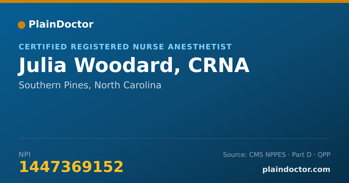 Shareable card for Julia Woodard, CRNA - Certified Registered Nurse Anesthetist, Southern Pines, NC