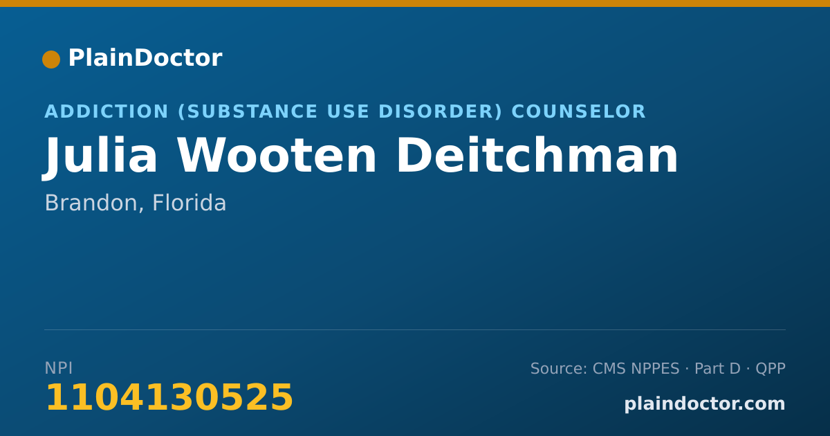 Shareable card for Julia Wooten Deitchman - Addiction (Substance Use Disorder) Counselor, Brandon, FL