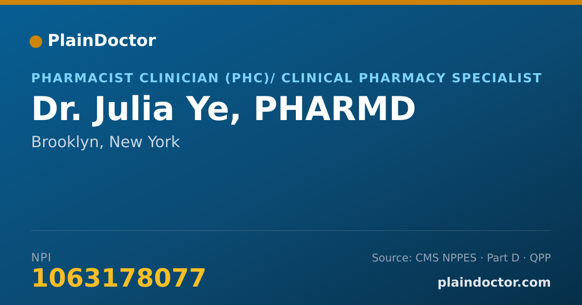 Shareable card for Julia Ye, PHARMD - Pharmacist Clinician (PhC)/ Clinical Pharmacy Specialist, Brooklyn, NY