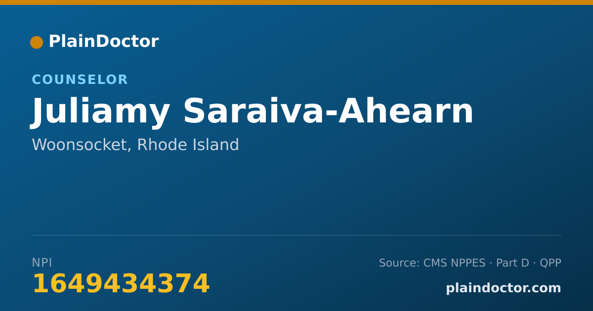 Shareable card for Juliamy Saraiva-Ahearn - Counselor, Woonsocket, RI