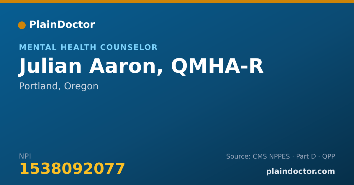 Shareable card for Julian Aaron, QMHA-R - Mental Health Counselor, Portland, OR