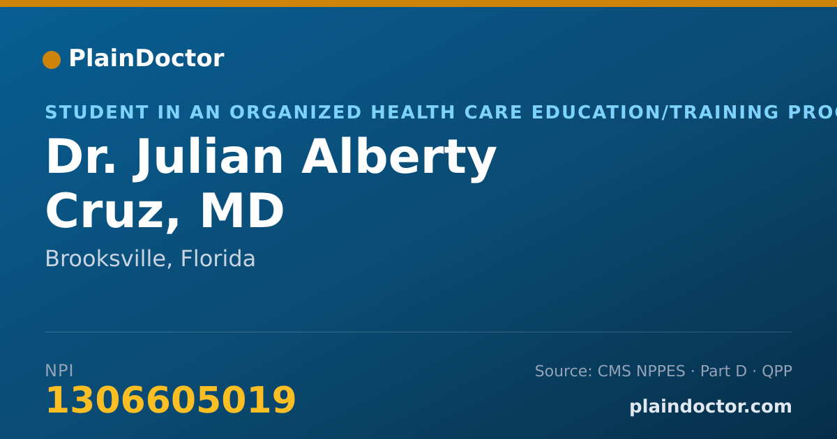 Shareable card for Julian Alberty Cruz, MD - Student in an Organized Health Care Education/Training Program, Brooksville, FL