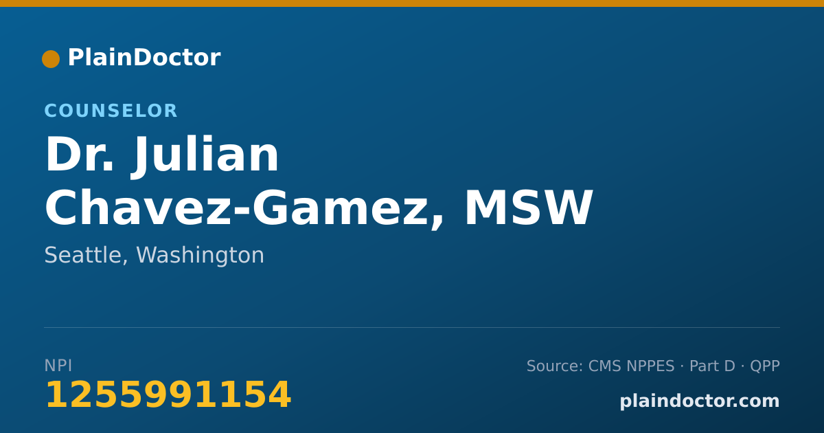 Shareable card for Julian Chavez-Gamez, MSW - Counselor, Seattle, WA